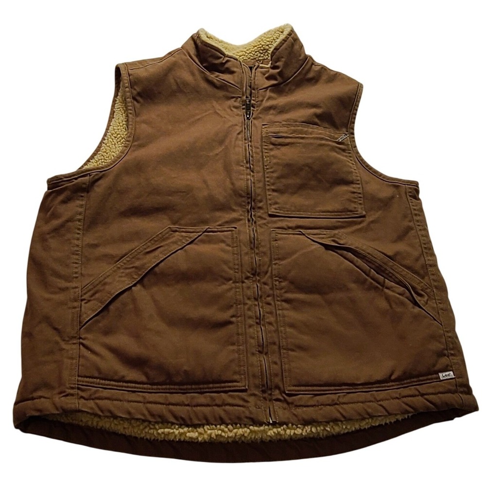 Lee Workwear Men's Brown Canvas Faux Sherpa Lined Utility Vest Large 1908